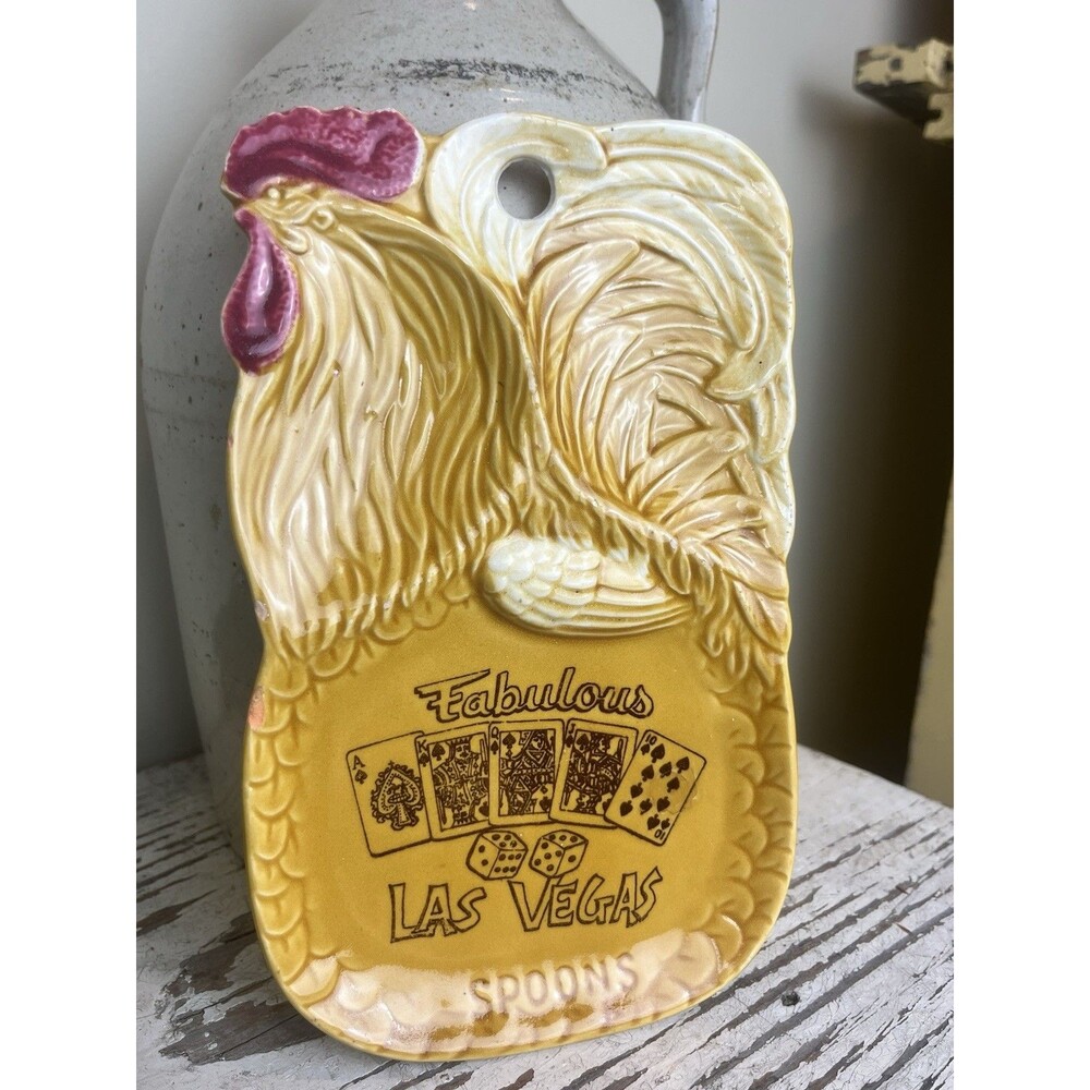 Vintage Ceramic Rooster Spoon Rest Wall Hanging Kitchen Chicken Farmhouse